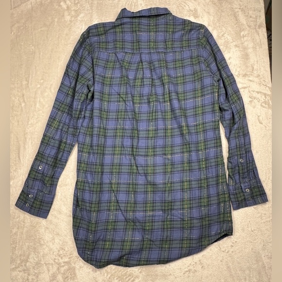 J.Crew Factory Soft Flannel Lightweight Plaid Blue Green Pocket Tunic Top Small - Picture 9 of 15